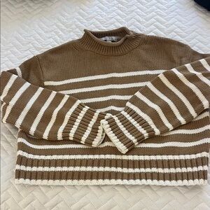 J. Crew Women's Brown and White Striped Sweater